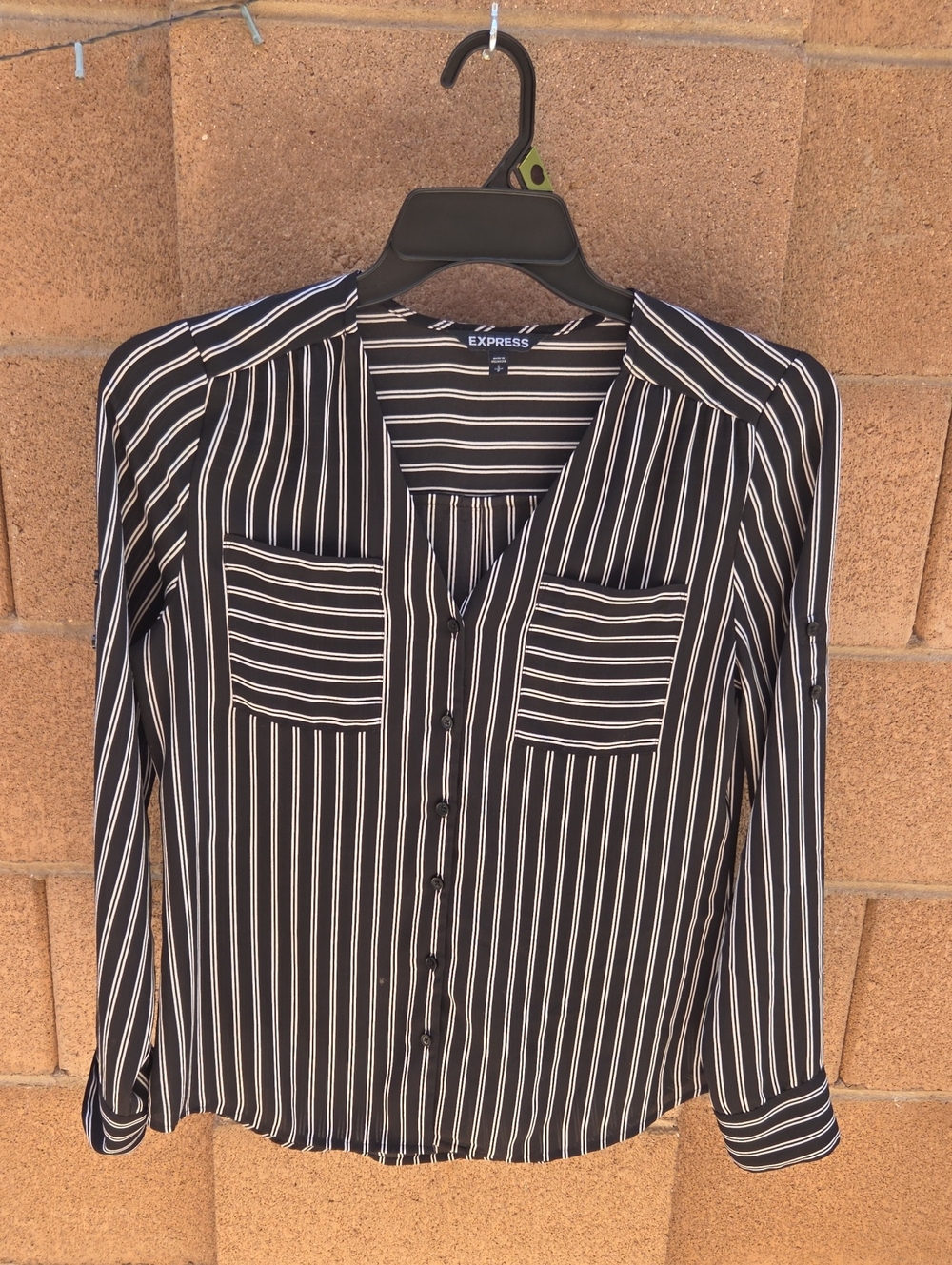 Express Black and White Vertical Stripe Button-Front Shirt Size Small